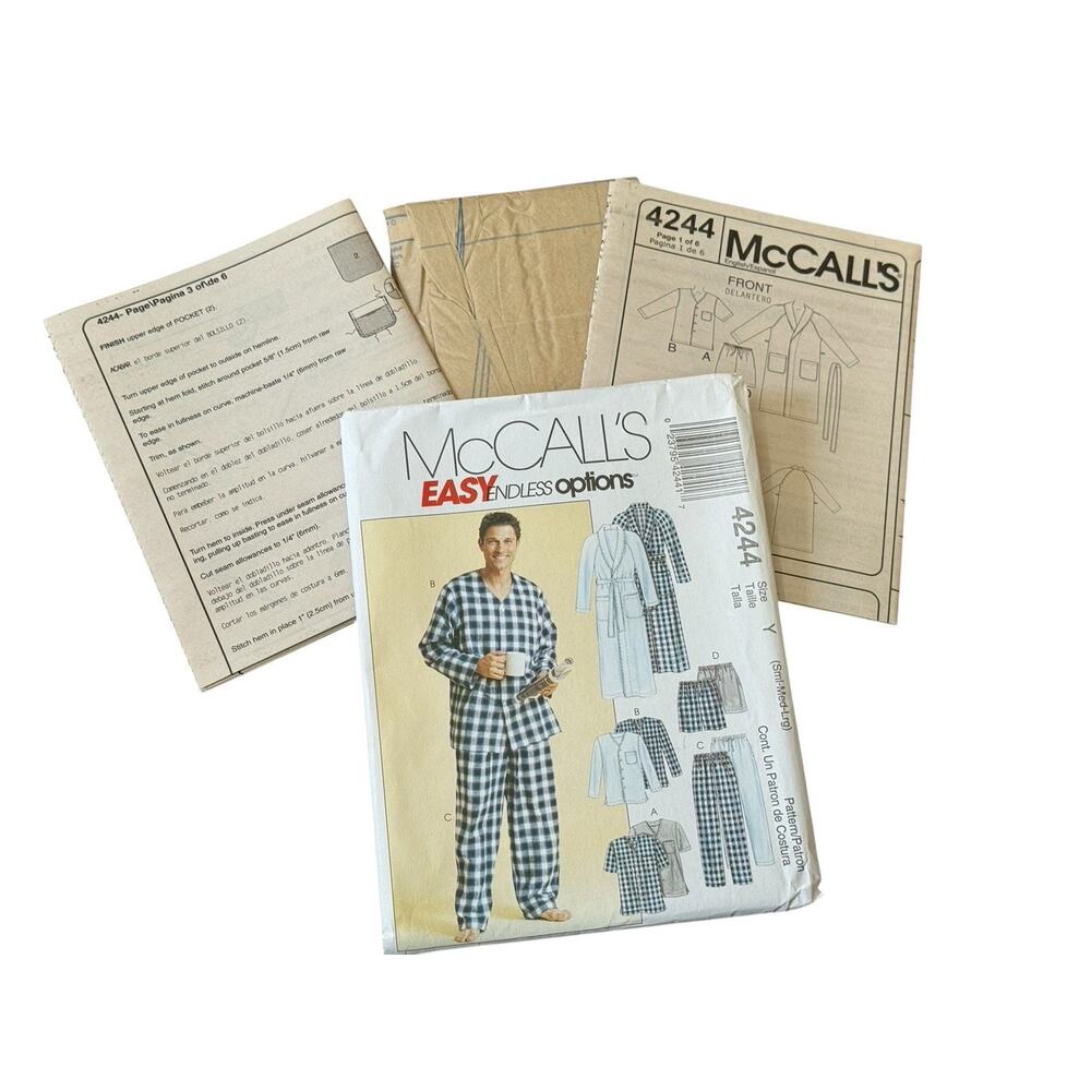 McCall's 4244 Men's Robe Pajama Tops Pants Shorts Sz Sm Med Lg Sleepwear For Men